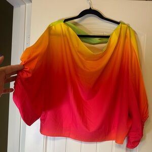 Shein Curve Neon Off Shoulder Blouse 3/4 Batwing Sleeves Festival Ombré Flowy